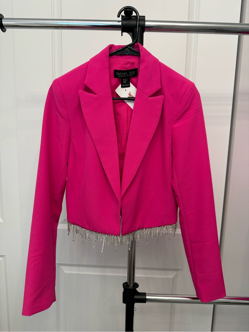 Rachel Zoe Fuchsia Cropped Blazer with Rhinestone Fringe